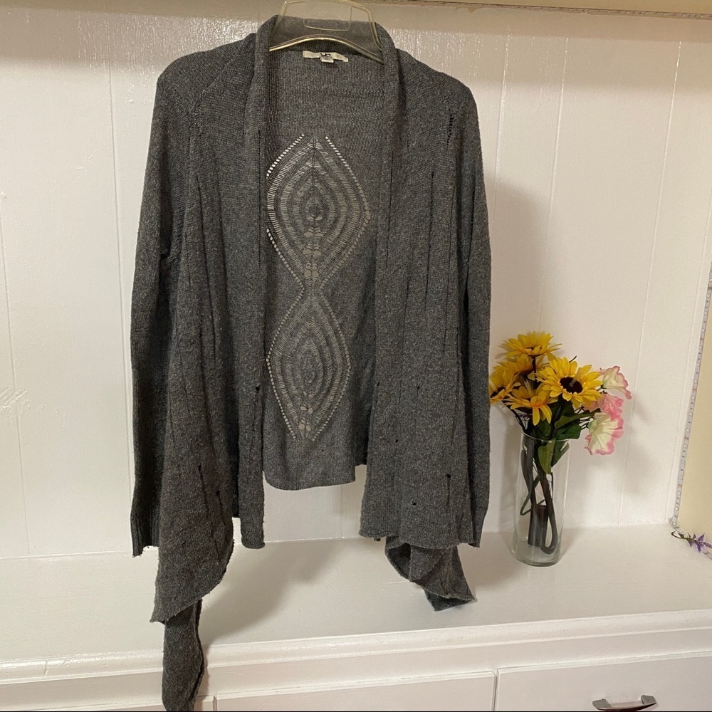 Ya Los Angeles crochet style gray open cardigan